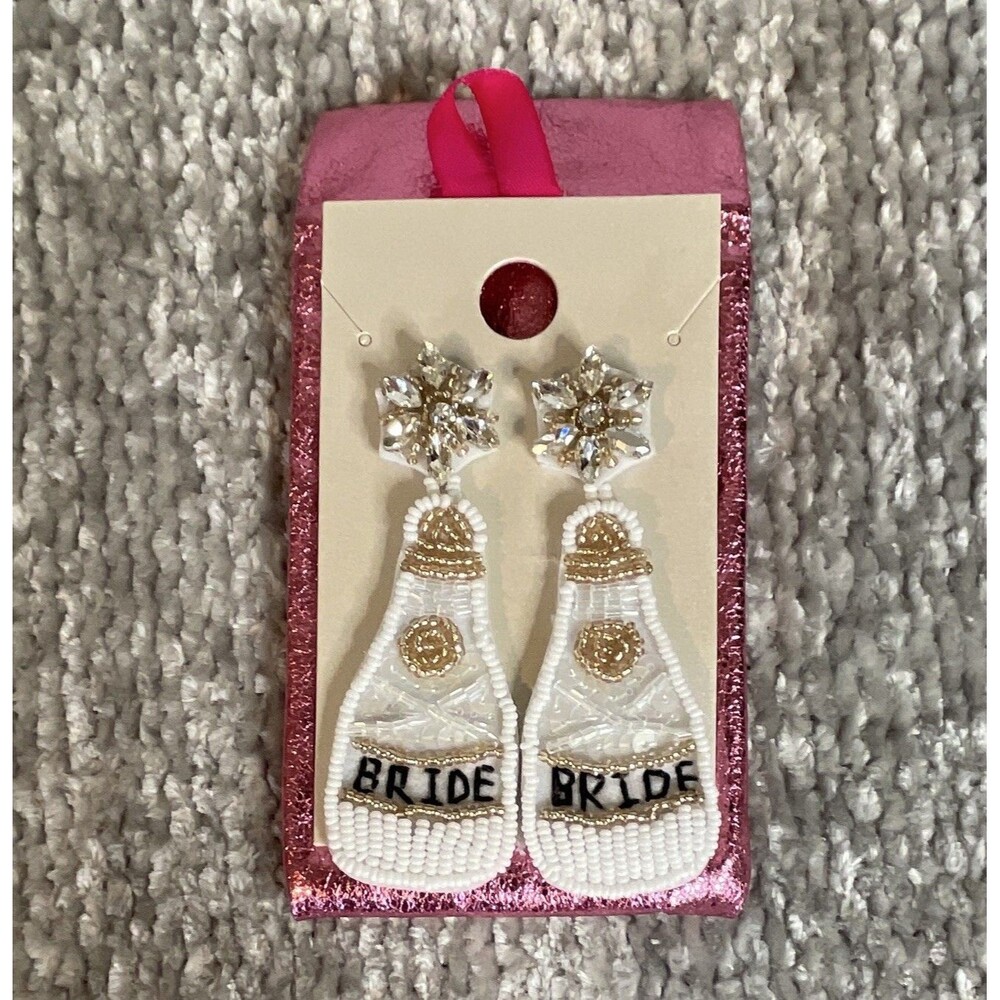 Simply Southern Beaded "Bride" Champagne Bottle Earrings, Bachelorette – NWT